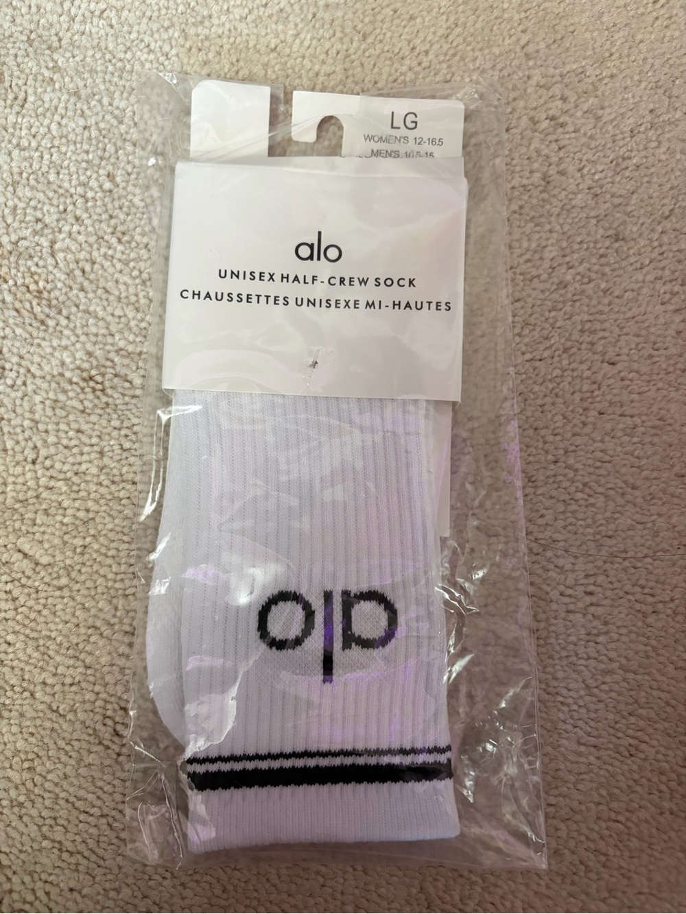 ALO Yoga Unisex Half-Crew Socks in White with Black Accents